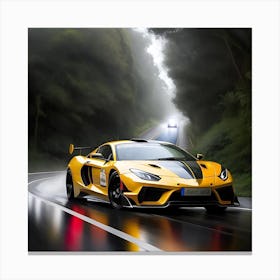 Yellow car racing Canvas Print