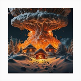 Wooden hut left behind by an atomic explosion 4 Canvas Print