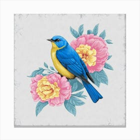 Bluebird On Peonies Canvas Print