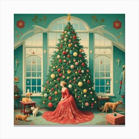 Vintage Christmas Tree Red Dress Canvas Print