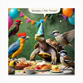 The Birds Looking Shocked And Surprised To See Tortoise At Their Party (3) Canvas Print