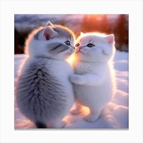 Cute Kittens In The Snow Canvas Print