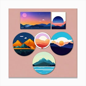 4 Badges Lo Fi Landscape With Minimalist Design (4) Canvas Print