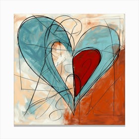 Blue Orange Swirl Doodle Heart 1 Canvas Print