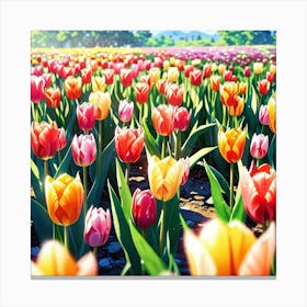 Tulips In The Field Canvas Print