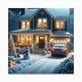 Christmas House At Night 3 Canvas Print