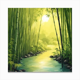 A Stream In A Bamboo Forest At Sun Rise Square Composition 336 Canvas Print