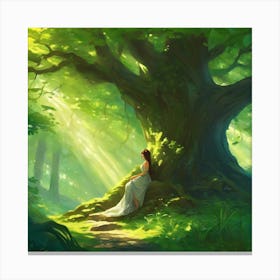 Girl Sitting Under A Tree Canvas Print