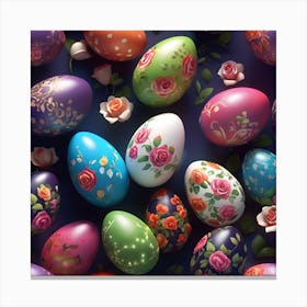 Painted Easter Eggs and Miniature Roses Canvas Print