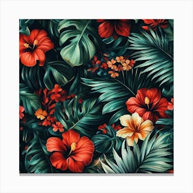 Tropical Leaves Seamless Pattern Art Canvas Print