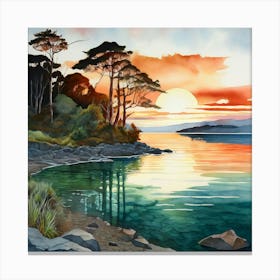 Watercolour Landscape Lake Taupo Canvas Print