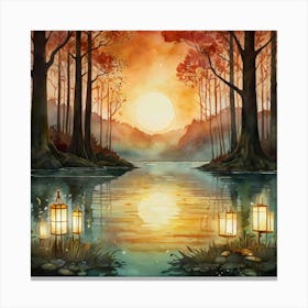 Sunset In The Forest Canvas Print