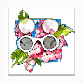 Sunglasses And Pink Flowers Canvas Print