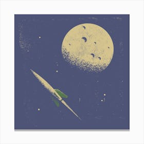 Rocket & Moon Square Canvas Print