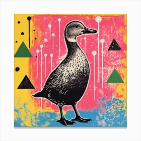 Duckling By The River Linocut Style 4 Canvas Print