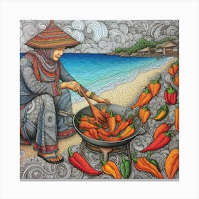 Hot Peppers On The Beach Canvas Print