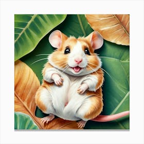 Hamster In Leaves Canvas Print