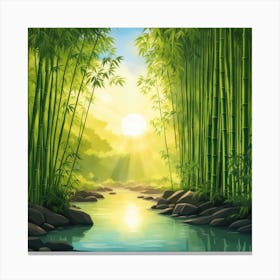 A Stream In A Bamboo Forest At Sun Rise Square Composition 346 Canvas Print