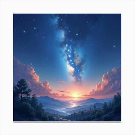 Watercolor Cosmic Vista With Gentle Star Fields 1 Canvas Print