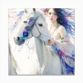 Two White Horses Canvas Print