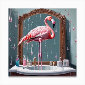 Flamingo In Bathroom Perched On 1 Canvas Print