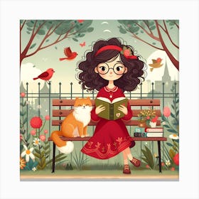 Girl Reading A Book In The Park Canvas Print