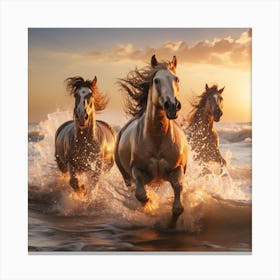 Horses Running At Sunset 1 Canvas Print