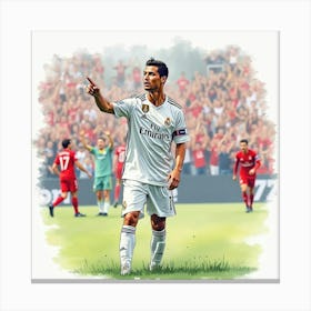 Cristiano Ronaldo In Watercolor Pointing To The Crowd After Scoring A Goal 1 Canvas Print