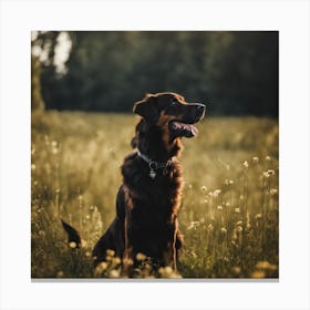 Dog Sitting In A Field Canvas Print