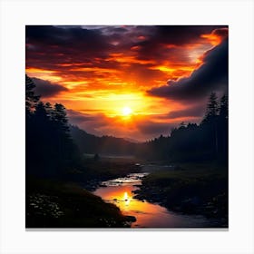 Sunset Over A River 1 Canvas Print