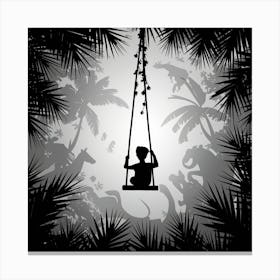 Silhouette Of A Child On A Swing Canvas Print