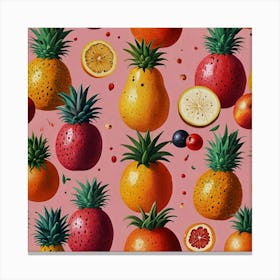 Exotic Fruits On Pink Background Art Print 0 Canvas Print