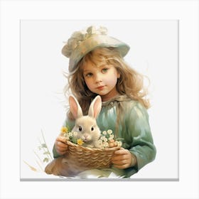 Little Girl With Bunny Canvas Print