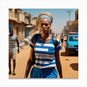 Woman Walking Down A Street Canvas Print