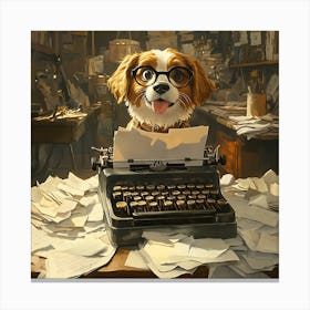 Funny Dog Writer Vintage Art Background 9 Canvas Print