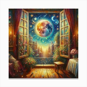 Moon Through The Window 1 Canvas Print