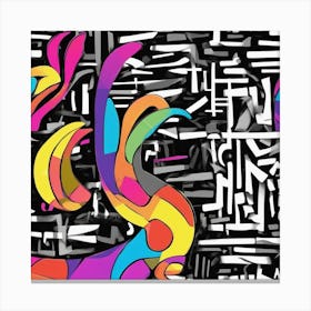 An Image Of A Bunny With Letters On A Black Background, In The Style Of Bold Lines, Vivid Colors, Gr (2) Canvas Print