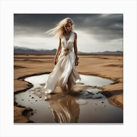 Tefnut, the Egyptian goddes of water walking through the desert in human form Canvas Print