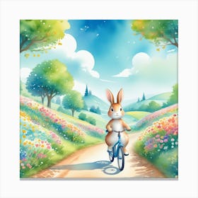 Rabbit On A Bicycle art Canvas Print