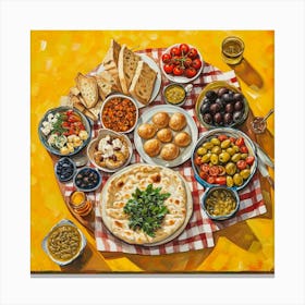 Mediterranean Mezze Selection Yellow Checkerboard 1 Canvas Print