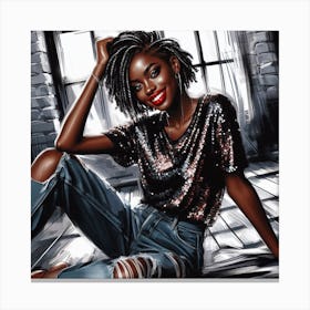 Black Girl In Jeans Canvas Print