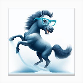 Blue Horse With Glasses 2 Canvas Print
