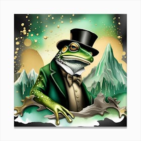 Frog In Top Hat Watercolor Splash Dripping Canvas Print