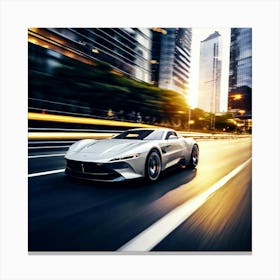 Automobile Driving Speed White Sport Road Fast Vehicle Car Motion Drive Style Photograph (1) Canvas Print