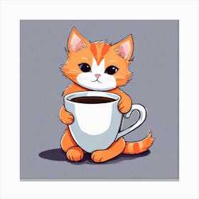 Cute Orange Kitten Loves Coffee Square Composition 40 Canvas Print