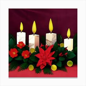 Christmas Candles With Poinsettia Canvas Print