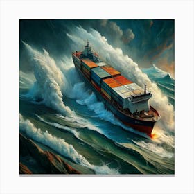 Container Ship Battling Large Waves Canvas Print