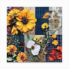 Sunflowers, Design An Eclectic Collage With A Combination Of Fabric Swatches Dried Flowers 3 Canvas Print