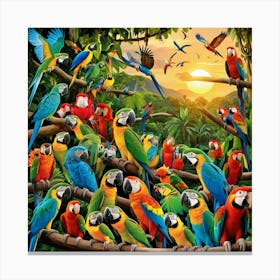 Parrots In The Jungle 2 Canvas Print