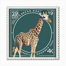 Vintage Giraffe On Stamp Art Print Canvas Print